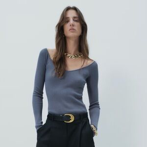 H&M Off-the-shoulder Knit Sweater in Gray-Blue Size Small